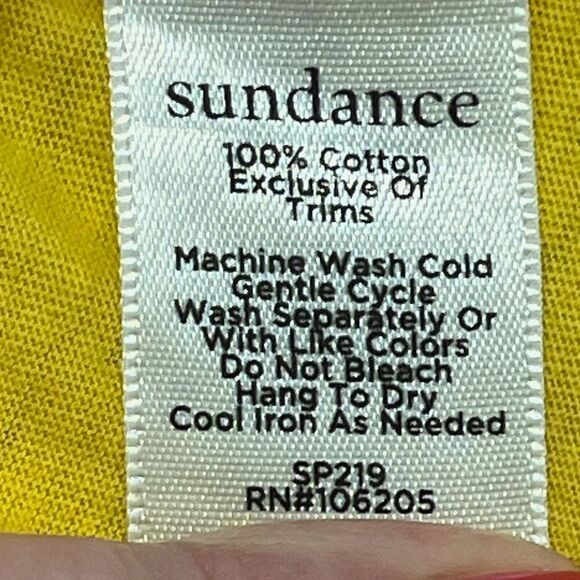 SUNDANCE Drape Ruched Hem Short Sleeve Crew Neck Shirt Yellow Women’s Size Large - Picture 4 of 4